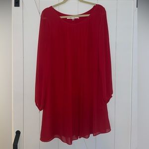 Max Studio Size M Red Knee-Length Dress with Long Sleeves